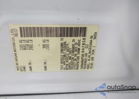 2017 Nissan Maxima 3.5 Sv z USA, uszkodzony, nr VIN 1N4AA6AP5HC447858